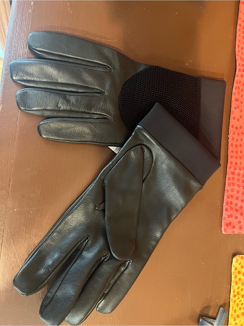 Men's Black Leather Gloves with Knit Cuff